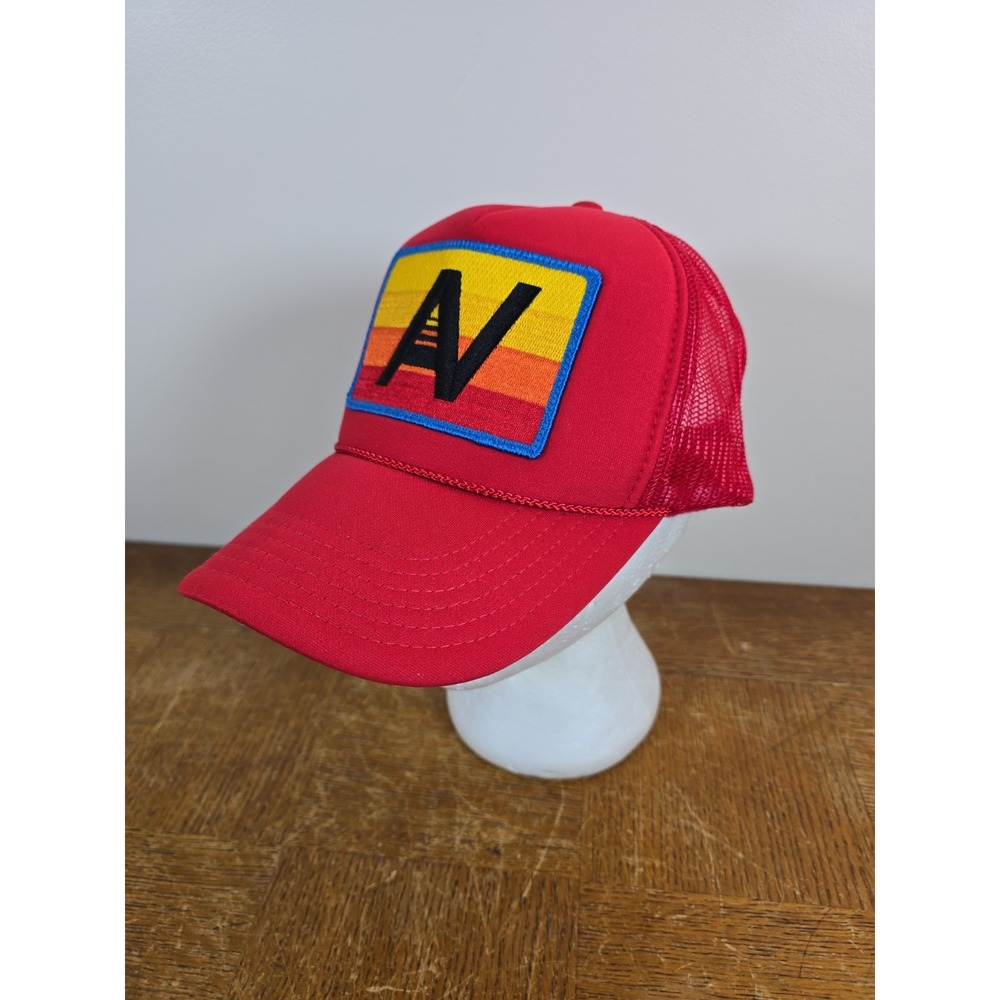 Aviator Nation Logo Rainbow Vintage Trucker Hat Red SnapBack